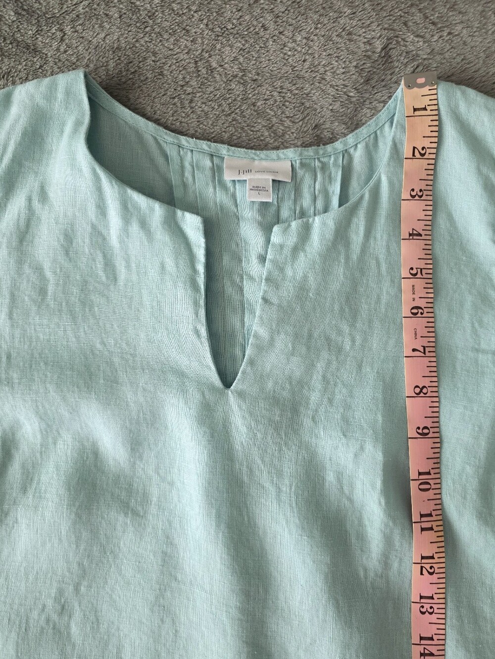 J.Jill Love Linen Split Neck Shift Dress Aqua Blue Mint Size L - Picture 6 of 10